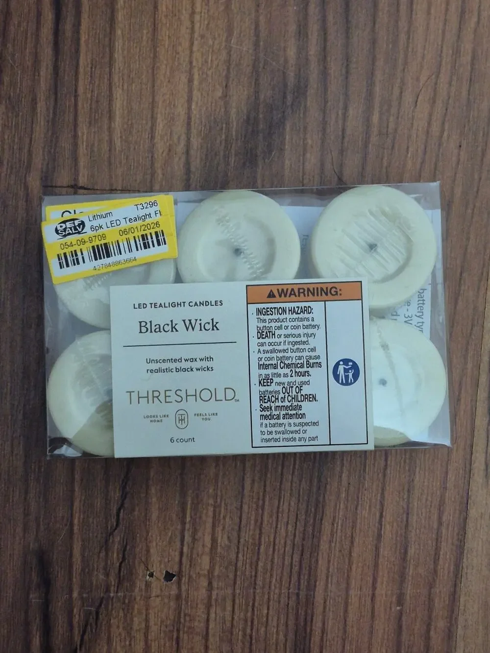 Threshold Black Wick LED Votive Candles 6 Unscented Flameless Battery Beige s1